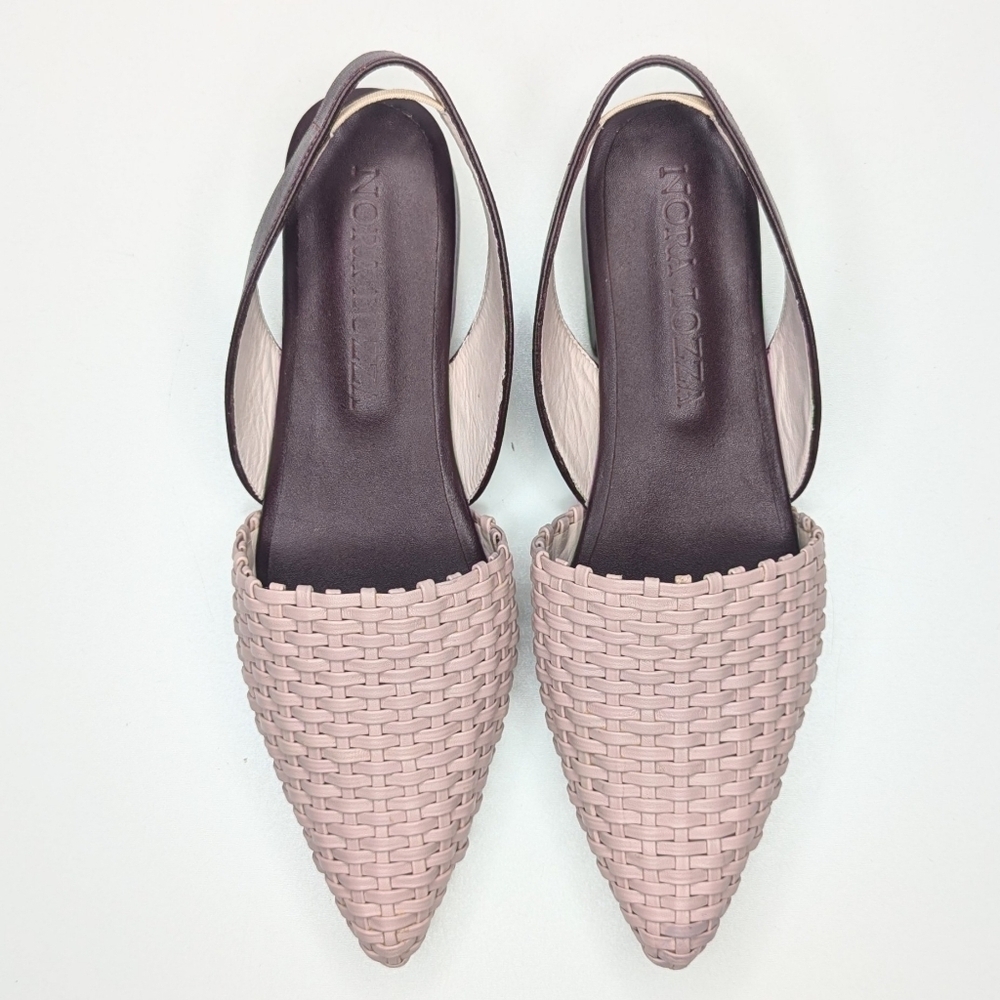 Nora Lozza Flats Point Toe Woven Pink Blush Burgundy Low Block Heel Size 8